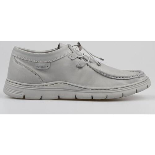 FootCourt-Gray Casual Soft Leather Shoes For Men Lightweight Soles Gray Moccasins Loafers Boat Shoes Handcrafted Hand Stitching