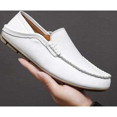 Luxury Men Leather Drive Shoes Genuine Leather Mens Casual Leather Shoes Feet Casual Flat Peas Mens Shoes Big Size 47