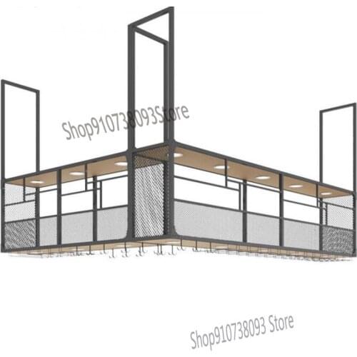 Bar counter hanging hanger wrought iron industrial style wine rack table restaurant decoration wall cabinet wine cabinet bar ups