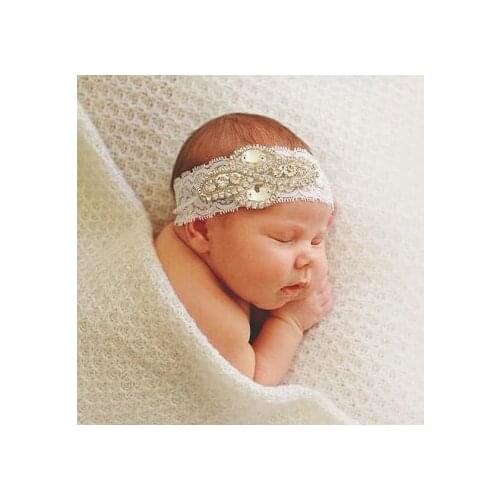Vintage Baby Girls Lace Headband Clear Shinning Rhinestone Bows Newborn Headwear Kids Hairband Hair Accessories