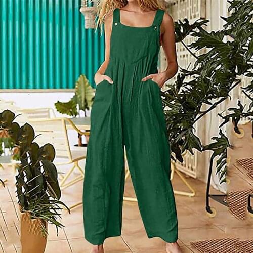 2021 Summer Retro Floral Print Jumpsuit Fashion Pocket Casual Wide Leg Pant Romper Women Elegant Sexy Sleeveless Halter Jumpsuit