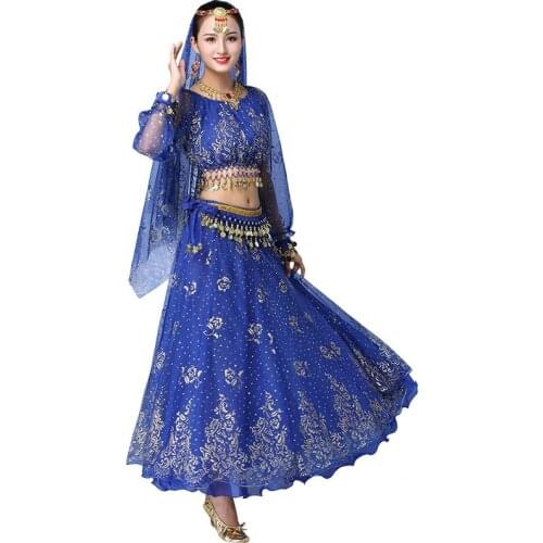 Luxury Women lady Indian Belly Dance costume bollywood bellydance 5pcs/Set Performance Female Adult with coins accessories