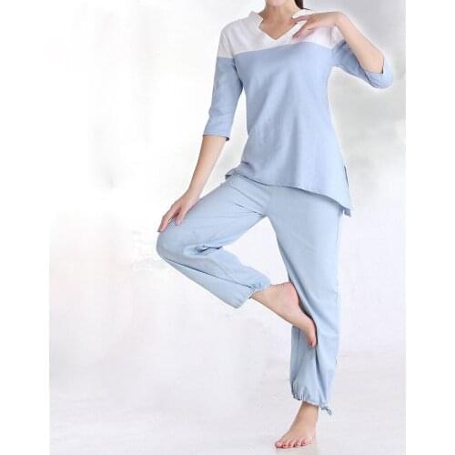 2color high-grade cotton&linen Summer&Spring women yoga suit female lay clothing meditation uniforms blue/purple