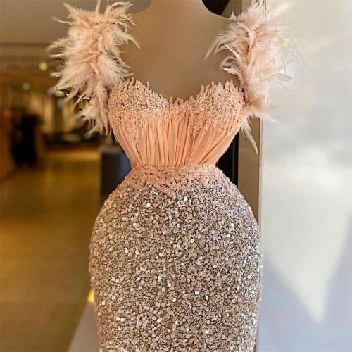 Bling Bling Mermaid Evening Dress Sequins Feathers Cap Sleeve Beading Prom Gowns Luxurious Custom Made vestido de novia