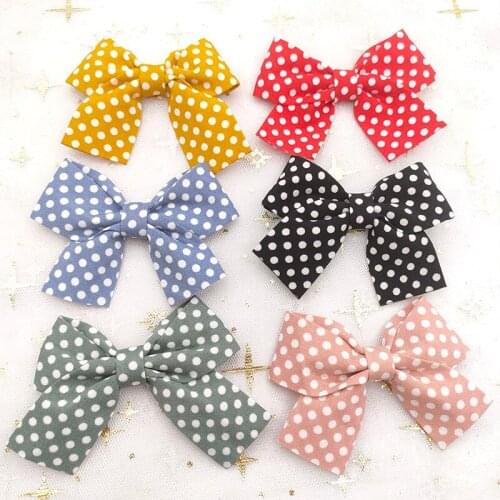 10Pcs/Lot 7*5.5cm Polka Dot Bowknot Appliques For Children Headwear Hair Clip Accessories And Garment Patches