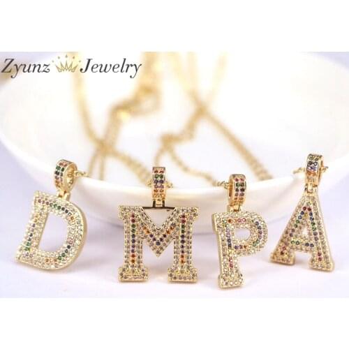 10PCS, Multicolor CZ Necklace 26 Letters Necklace Crystal Name Jewelry Women Fashion Accessories Girlfriend Gift