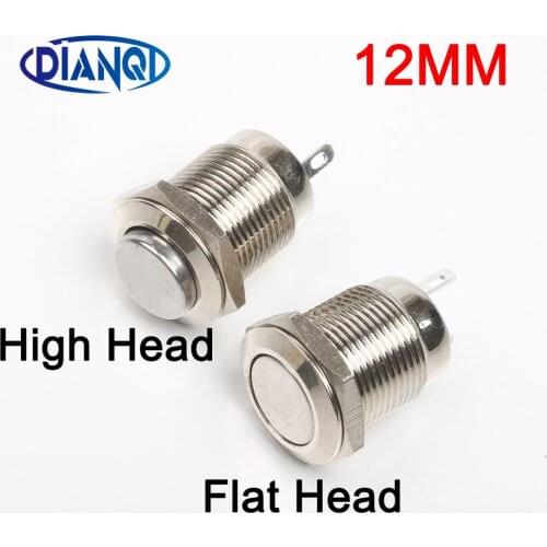 12mm metal push button waterproof nickel plated brass switch momentary self reset 1NO2 pins