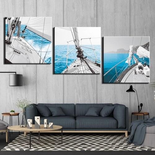 3 Pieces Seascape Sailboat Landscape Posters Wall Art Canvas Picture Home Decor Decorative Paintings for Living Room Decoration