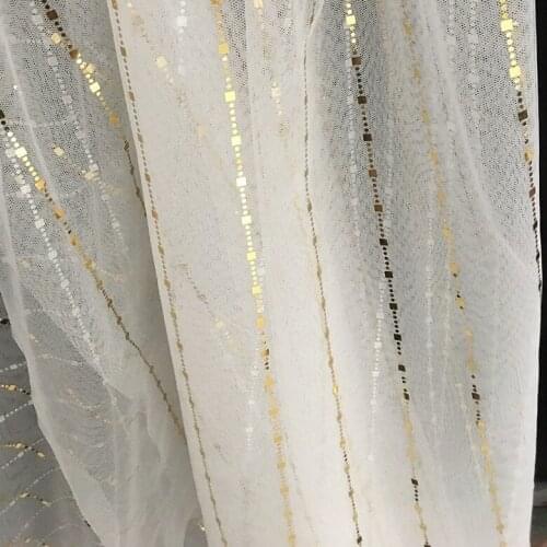 3Y/Lot Gold striped sequins transparent mesh fabric bronzing patch ancient costume Hanfu dress skirt clothing fabric