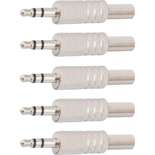 5PCS 3.5mm 3-Pole With Soldering Wire Terminals Stereo Metal Plug Connector