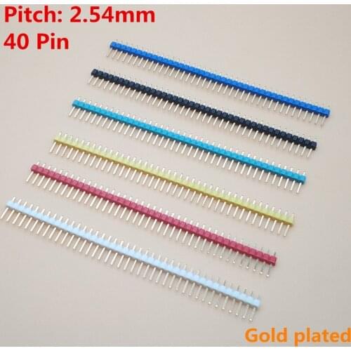 50pcs/lot 2.54mm Black White Red Yellow Blue Single Row Male 1X40 Pin Header Strip Gold-plated