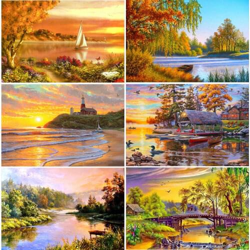 5D DIY Diamond Painting landscape icon diamond embroidery Diamonds Sunset Picture Full Square Drill Diamond embroidery by photo