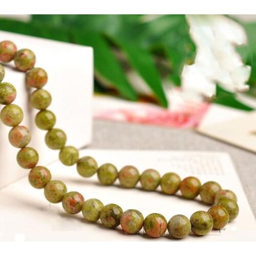 8mm Natural Unakite Beads Gemstones Round Loose Beads for Jewelry Making with Crystal Stretch Cord