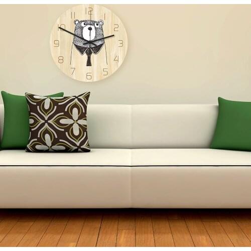 CC050 Forest Animal Cartoon Wall Clock Acrylic Wood Color Printing Clock Living Room Decoration Mute Sweep