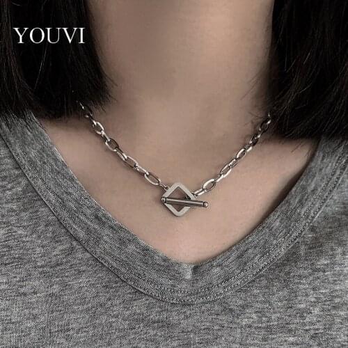 YOUVI Goth Sipmple Couple Chain necklace for Women Toggle Clasp Square Lariat Pendant Womens Neck Chain Mens Necklace Jewelry