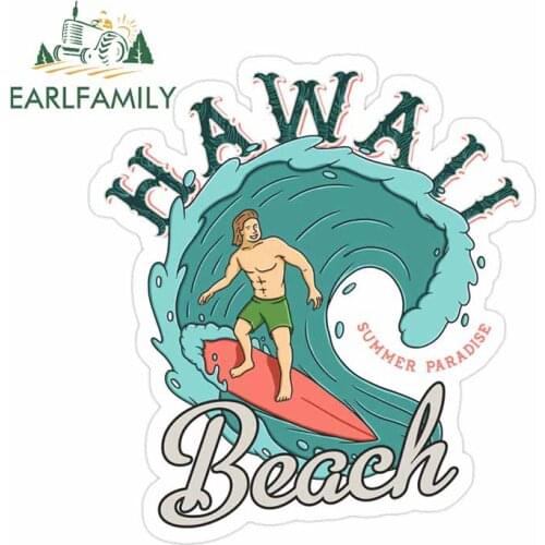 EARLFAMILY 13cm x 11.9cm For Hawaii Beach Surf Fashion Car Stickers Vinyl Car Wrap Decal Waterproof 3D Occlusion Scratch