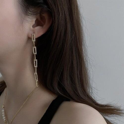 Elegant Simple Geometric Square Drop Long Earrings Graceful Rhinestone Earrings for Women Wedding Party Jewelry Gift