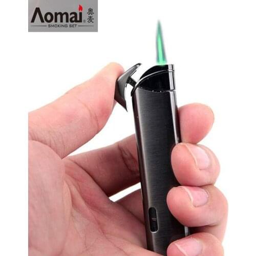 Gas Inflatable Lighter Metal Convenient Classic Windproof Lighter Creative Slim Personality Blue Fire Gift