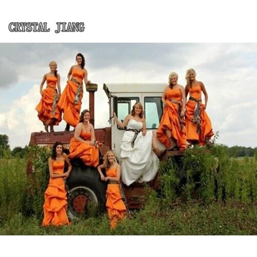 Camo Bridesmaid Dresses Long Hunter Orange Pick-up Gown For Fall Wedding