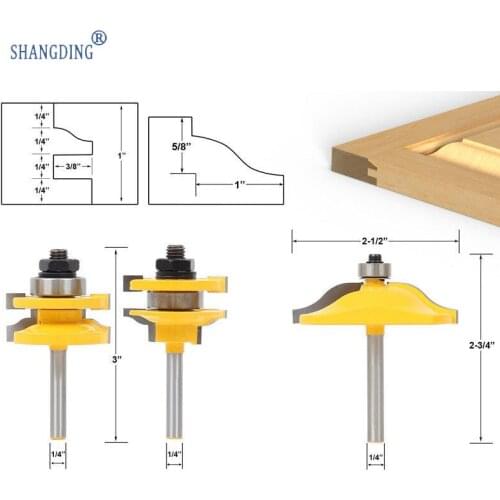 3 Set Combine Large Western Door Plank Knife Carpentry Milling Cutter Carpentry Cabinet Door Cutter Carving Tool 1/4 Handle