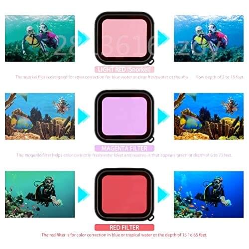 3 Pack Dive Filters Kit Red Magenta Snorkel Scuba Camera Lens Color Filter for GoPro HERO 5 6 7 Black Super Suit Housing Case
