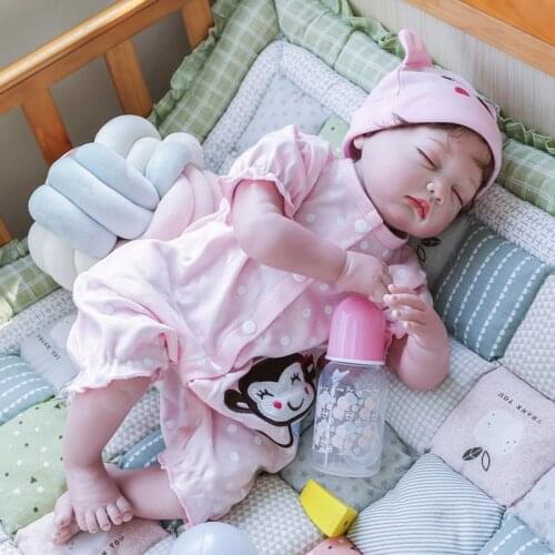 NPK 55CM sleeping baby girl in pink dress hand detailed painting high quality bebe reborn doll Birthday Christmas Gift