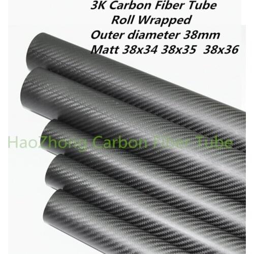 Matt 3k Carbon Fiber Tube/Pole OD38mm ID34 35 36mm X1000mm Roll Wrapped Light Weight, High Strength,High Corrosion Resistance
