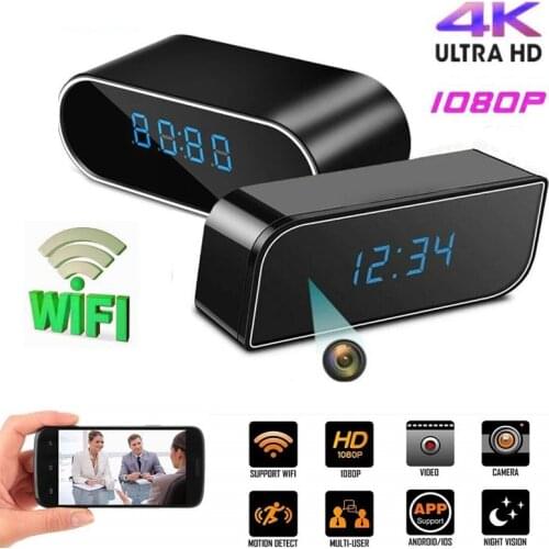HD 4K 1080P Clock Wifi IP Mini Camera Home Security Control Concealed IR Night View Alarm Camcorder Digital Video P2P Micra Cam