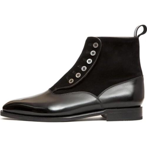 2021 New Men Shoes Fashion Casual Trend Wild Handmade High-grade Black PU Stitching Faux Suede Classic Button Ankle Boots KS320