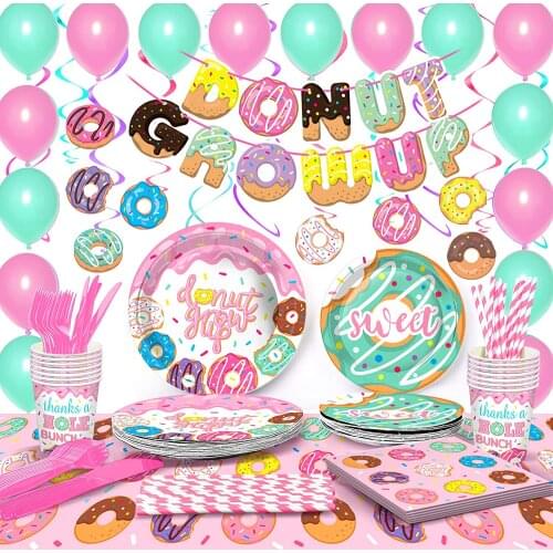 Donut Party Tableware Supplies Set Donut Growth Birthday Party Supplies Donut Number Balloon Suitable Donut Party Baby shower