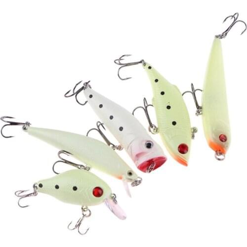 5pcs Luminous Fishing Lures Kit Minnow Popper Crank Sequin Baits with Treble Hooks Fishing Tackle Box Set pesca
