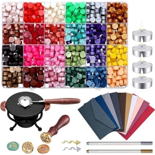 24 Grid Sealing Wax Tablet Set with Spoon Sealing Stamp Furnace for DIY Scrapbooking Wedding Decorative Invitation Sealing Craft