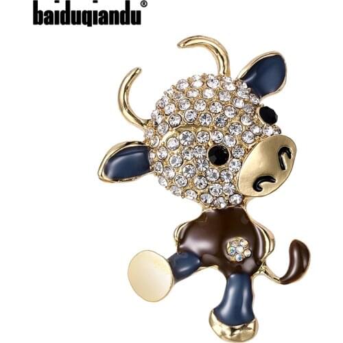 Baiduqiandu Brand 2021 New Arrival Imitation Gold Color Plated Enameled Cattle Cow Ox Bull Assorted Alloy Brooch Pin Jewelry