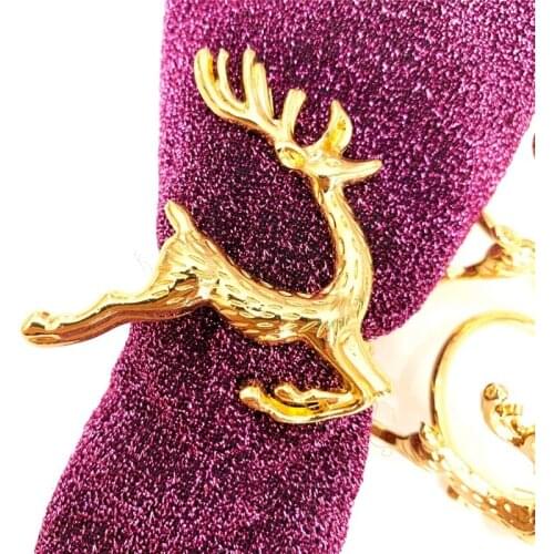 PEANDIM Christmas Napkin Holder Wedding Table Napkin Ring Gold Deer Christmas Party Supplier Banquet Dinner Service Holder 12PCS