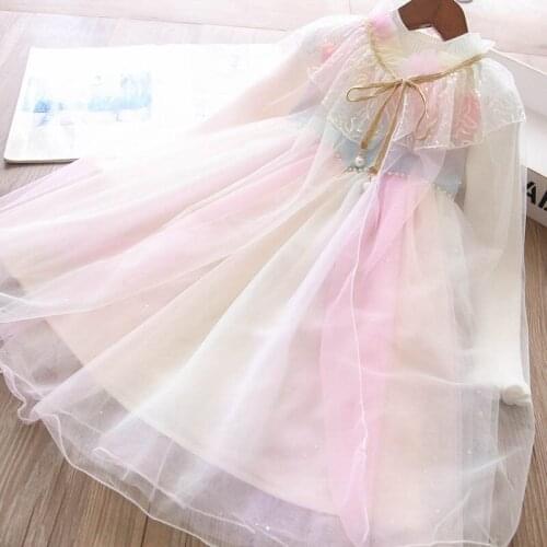 Girls rainbow tulle knitted long sleeve party tutu dresses wholesale