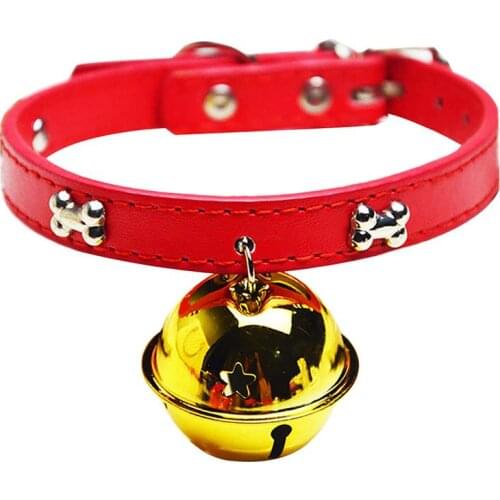 Adjustable Faux Leather Small Dog Collars Cute Puppy Kitten Collar With Bell Dog Outdoor Walking Collar Dogs Supplies Accessory