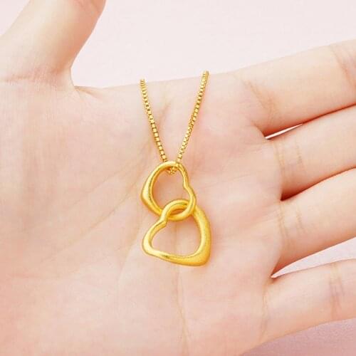 Romantic Necklaces for Women Women Hollow Double Heart 24K Gold Choker Pendant Dubai Necklace Engagement Jewelry Freeshipping