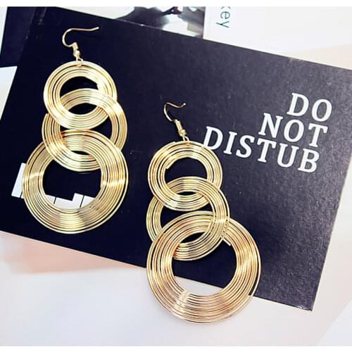 Punk Gold Colour Big Geometric 3 Circle Metal Long Dangle Earrings For Women Bohemian Party Exaggerated Fashion Jewelry