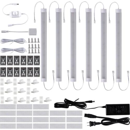 LED Under Counter bar Lighting Kit 6 pcs Dimmable Kitchen Cabinet Light Strips 18W Plug in LED Light Fixtures for Counter Closet