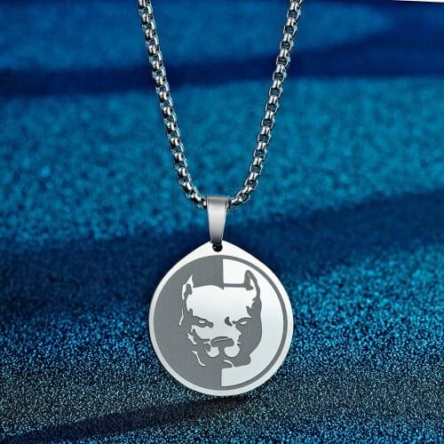 QIAMNI Vintage Pit Bull & Staffordshire Terrier Dog Pendant Necklaces for Women Stainless Steel Pet Animals Party Jewelry Gift