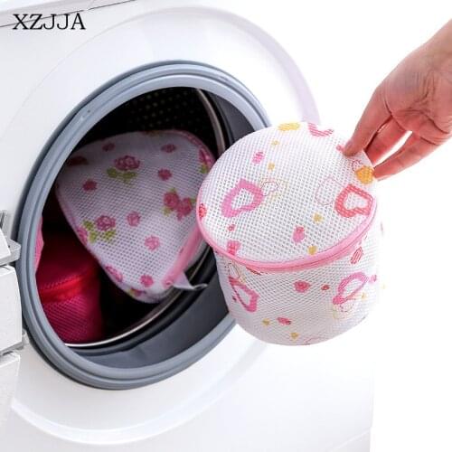 XZJJA 1PCS Polyester Printing Laundry Bag Underwear Bra Socks Washing Pouch Washing Machine Mesh Bag Zipper Protector Net Case
