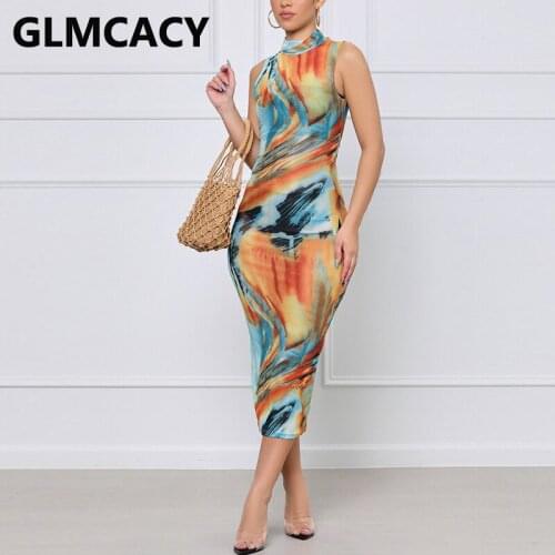 Women Sleeveless Tie Dye Slim Maxi Dress Elegant Evening Party Long Dress