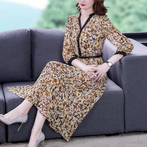 Women casual Floral Chiffon Beach Midi Dress 2021 Summer spring Vintage 3XL Plus Size Print Dress Elegant Bodycon Party Vestidos