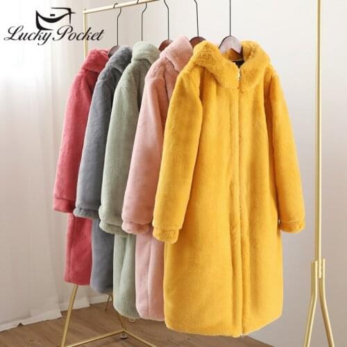 Winter Women Thick Warm Hooded X-Long Faux Fur Jacket Female High Quality Fluffy Rabbit Fur Coat Plus Size Loose Parkas Z1012