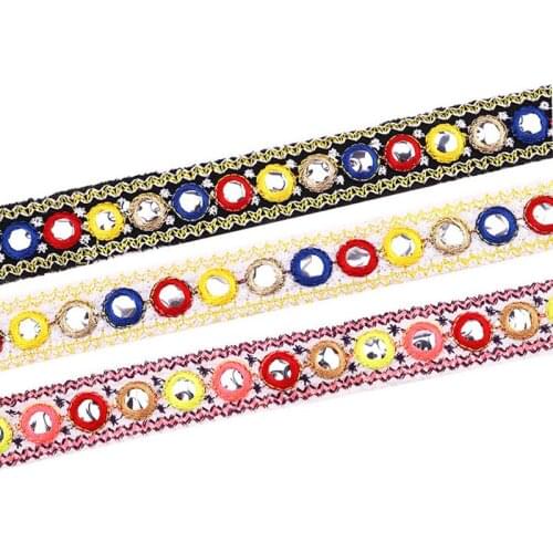 1 Yard 24mm Ethnic small lens embroidery lace Sequin embroidery Fringe Ribbon Sewing Lace Kintted Fabric Craft Accessories