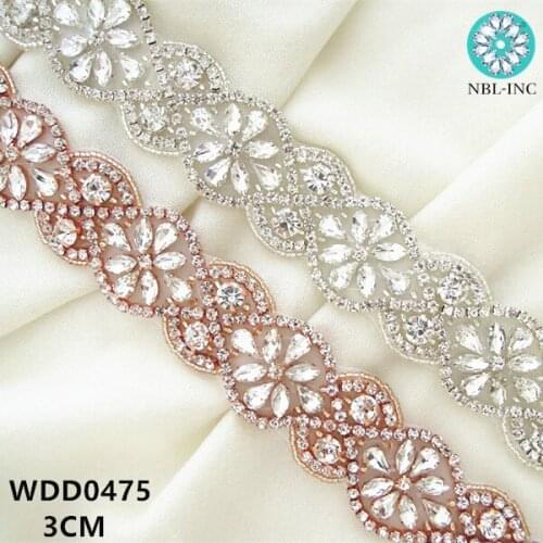 10 YARDS)Wholesale hand beaded bridal crystal rhinestone applique trim iron on for wedding dress sash WDD0475