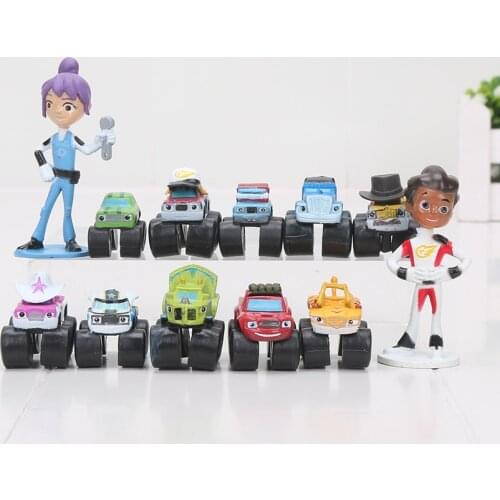 12pcs/set Blaze Flame Machines Trucks Model Miniature Action Figures Cartoon Car Toys Cake Micro Kids Toy Party Decor Gift