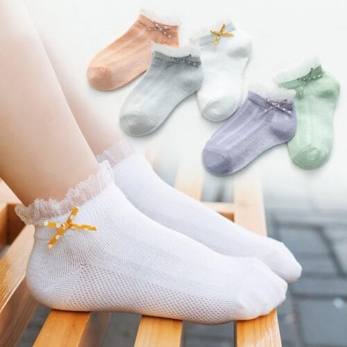 5 Pairs/Lot Children Cotton Socks Baby Girls Kids Breathable Spring Summer Mesh Socks