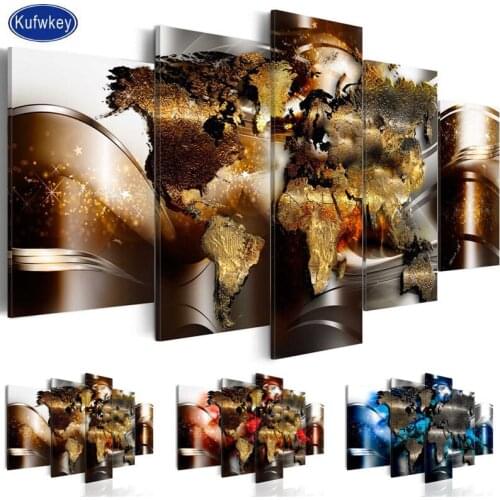 Large size"World Map"Diamond painting 5 Pieces full drill square mosaic,3d Embroidery,landscape,diy Cross Stitch office decor