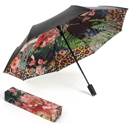 Paradise Automatic Anti Ultraviolet Sun Umbrella Gift Box Female Sunscreen Black Glue Sunshade 3 Fold Compact Sunny Rainy Both